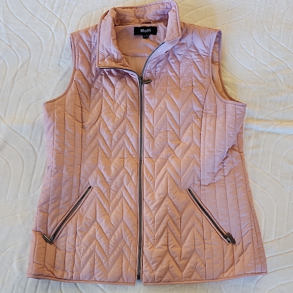 Dusty Rose Quilted Full Zip Women's Vest Size Large by Moffi